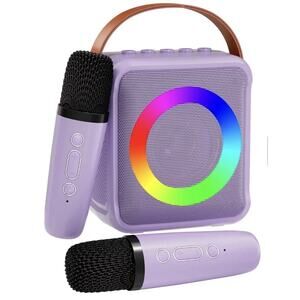 Mini Karaoke Machine for Kids Adults, Portable Bluetooth Speaker with 2 mic